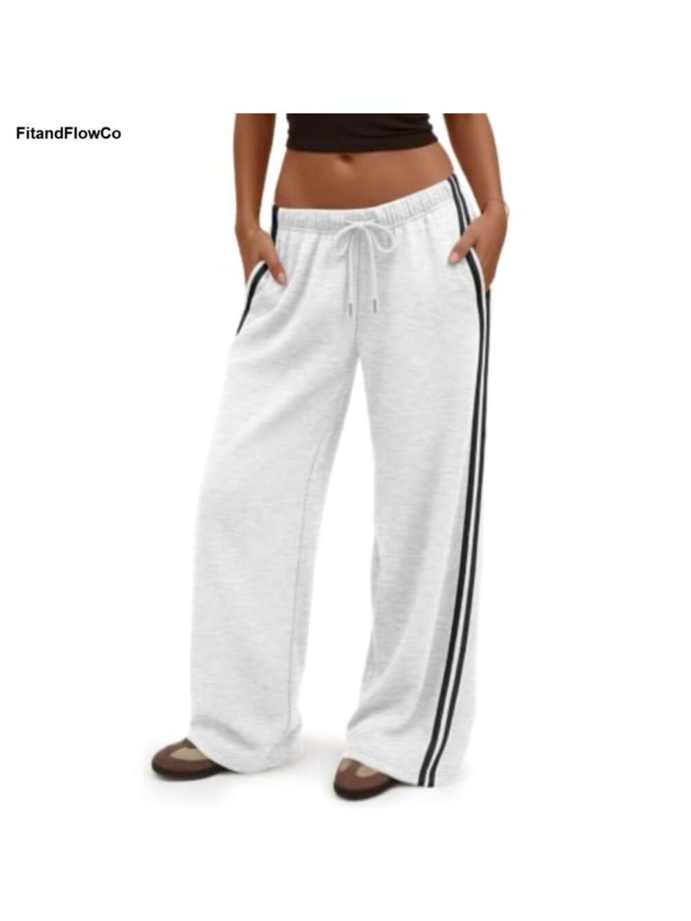 Wide Leg Sweatpants Side Stripe Fleece Lounge Pants